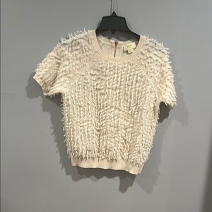 Cream Textured Short Sleeve Top